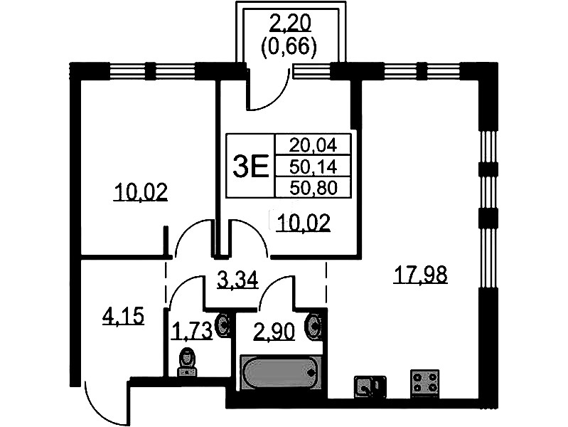 2-комнатная квартира 50.8 м², 4/12 эт., ЖК «Невская Долина»